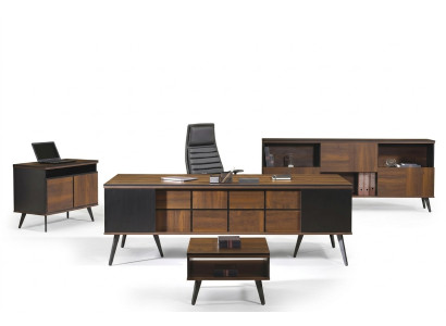 Muebles completos de oficina, escritorio, mesa de oficina 4 piezas madera marrón.