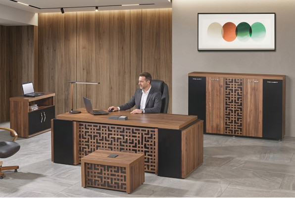Oficina completa Muebles de oficina Escritorio Oficina Escritorio Conjunto de 4 piezas Madera Marrón