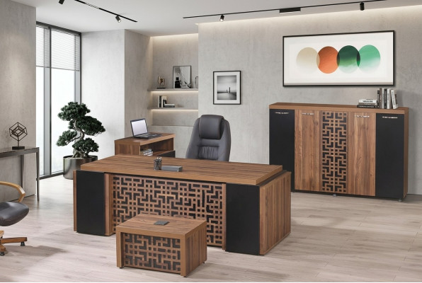 Oficina completa Muebles de oficina Escritorio Oficina Escritorio Conjunto de 4 piezas Madera Marrón