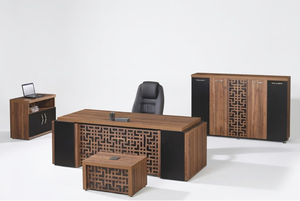 Oficina completa Muebles de oficina Escritorio Oficina Escritorio Conjunto de 4 piezas Madera Marrón