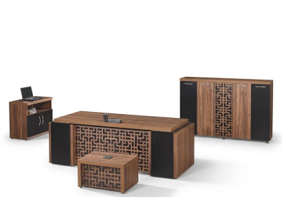 Muebles de oficina para la habitación de trabajo Escritorio de oficina Juego de mesa de oficina de 4 piezas Madera marrón.
