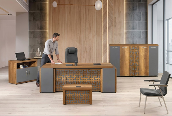 Mesa de oficina Muebles de oficina Oficina completa Escritorio Set de 4 piezas Madera Marrón Oficina