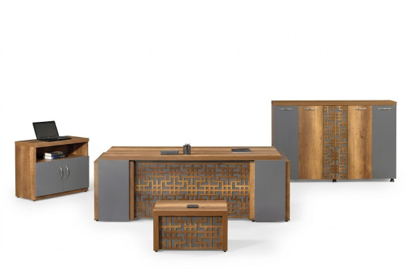 Mesa de oficina Muebles de oficina Oficina completa Escritorio Set de 4 piezas Madera Marrón Oficina