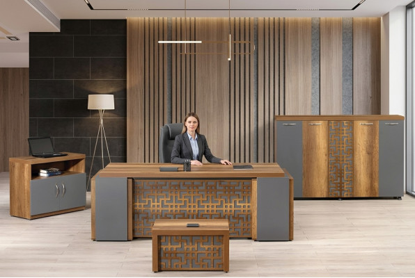 Oficina completa Muebles de oficina Escritorio Oficina Conjunto de mesa de oficina 4 piezas Madera Marrón