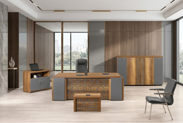 Oficina completa Muebles de oficina Escritorio Oficina Conjunto de mesa de oficina 4 piezas Madera Marrón