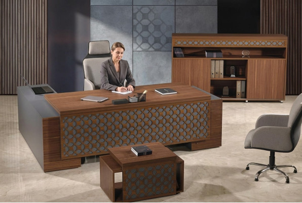 Mueble de oficina completo escritorio esquinero oficina conjunto de mesa de oficina 3 piezas madera marrón