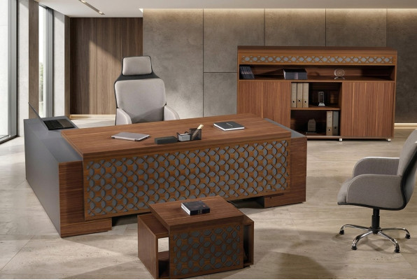 Mueble de oficina completo escritorio esquinero oficina conjunto de mesa de oficina 3 piezas madera marrón