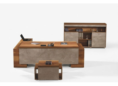 Muebles de oficina, escritorio de esquina, conjunto completo de escritorio de oficina de 3 piezas de madera marrón.