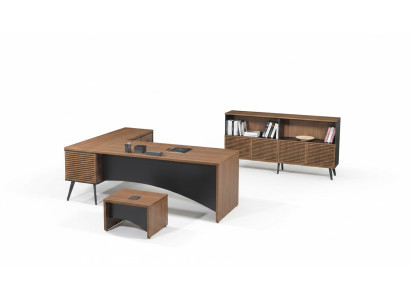 Muebles de oficina completos Mesa de esquina para la oficina de 3 piezas en madera marrón Muebles de oficina