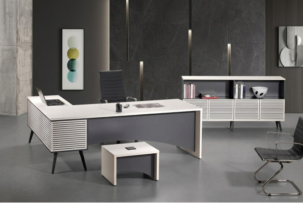 Mesa de oficina de esquina Juego de mesa de oficina completo de 3 piezas Muebles de oficina de madera blanco Nuevo