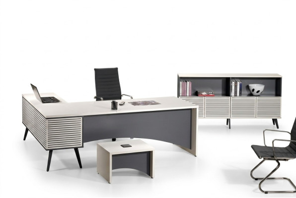 Mesa de oficina de esquina Juego de mesa de oficina completo de 3 piezas Muebles de oficina de madera blanco Nuevo