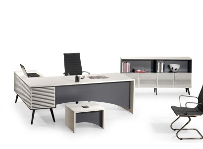 Mesa de trabajo, escritorio de esquina, conjunto de oficina completo de 3 piezas, muebles de oficina de madera blanco.