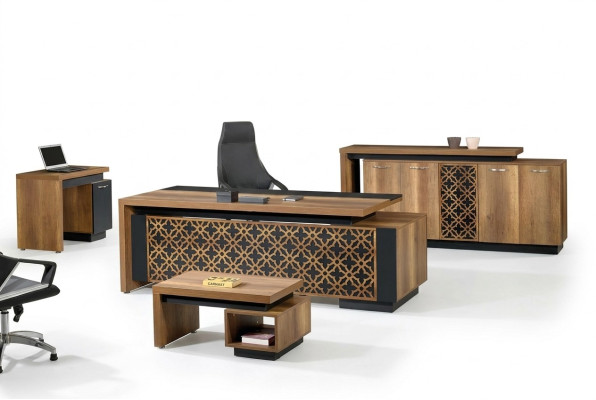 Oficina completa Conjunto de muebles de oficina Escritorio Oficina Escritorio Conjunto de 4 piezas Madera Marrón