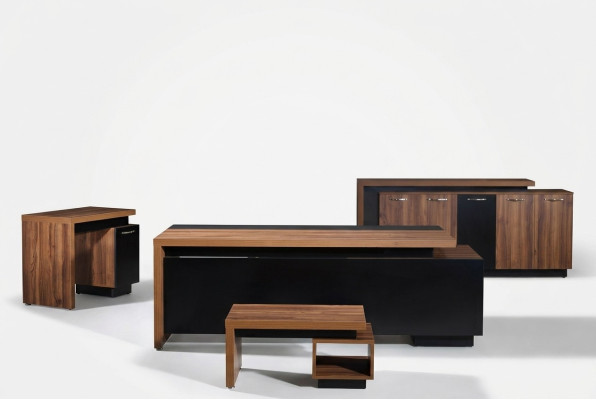 Escritorio de oficina, muebles de oficina, oficina completa, juego de escritorio de 4 piezas, madera negra.