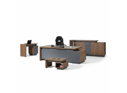 Oficina completa, muebles de oficina, escritorio de oficina, oficina, set de mesa de oficina de 4 piezas, madera marrón.