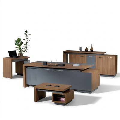Escritorio de oficina, muebles de oficina, oficina completa, juego de escritorio de 4 piezas en madera marrón.