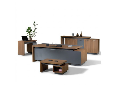Escritorio de oficina, muebles de oficina, oficina completa, juego de escritorio de 4 piezas en madera marrón.