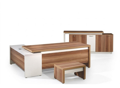 Escritorio de esquina para oficina, conjunto completo de escritorio de oficina de 3 piezas, muebles de oficina de madera marrón.
