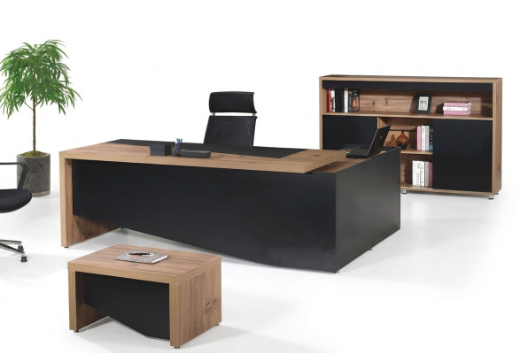 Muebles de oficina, escritorio de esquina completo, escritorio de oficina 3 piezas de madera negro.