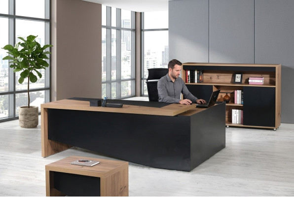 Muebles de oficina Conjunto completo de esquina Escritorio de 3 piezas de madera negra Muebles de oficina