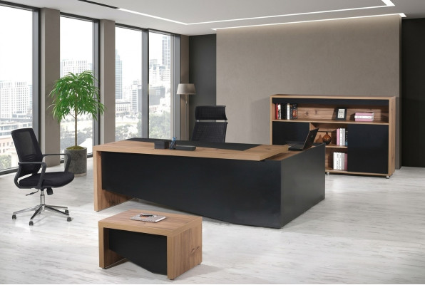 Muebles de oficina Conjunto completo de esquina Escritorio de 3 piezas de madera negra Muebles de oficina