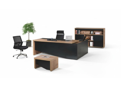 Muebles de oficina Conjunto completo de esquina Escritorio de 3 piezas de madera negra Muebles de oficina