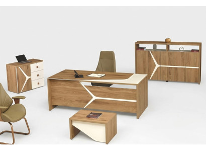 Moderno conjunto de escritorio de oficina completo, escritorio de oficina, escritorio de oficina, conjunto de 4 piezas de madera marrón.