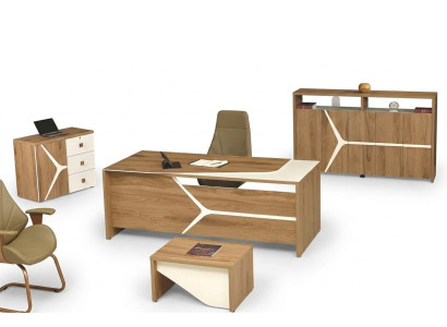 Juego de oficina completo Escritorio Oficina Mesa de oficina Conjunto de 4 piezas Madera Marrón Moderno