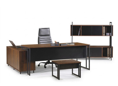 Muebles de oficina, escritorio de esquina completo, escritorio de oficina 3 piezas de madera marrón.
