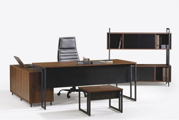 Muebles de oficina Juego completo de despacho Escritorio de esquina Oficina 3 piezas Madera Marrón Set