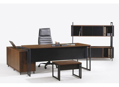 Muebles de oficina Juego completo de despacho Escritorio de esquina Oficina 3 piezas Madera Marrón Set