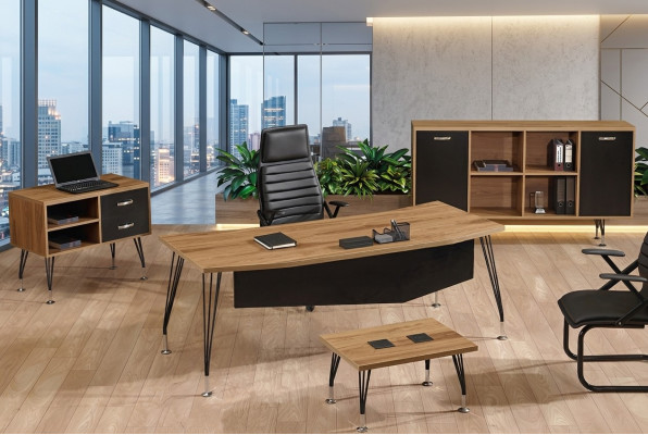 Muebles de oficina Conjunto de oficina Escritorio Oficina Mesa de oficina 4 piezas Madera Negro