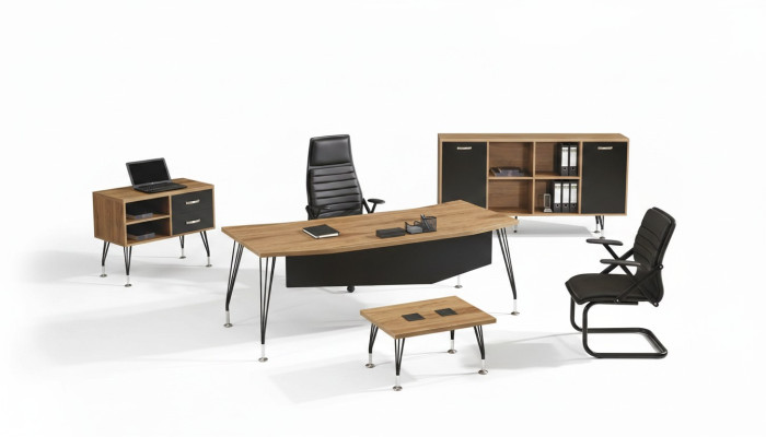 Escritorio de oficina, muebles de oficina, oficina completa, conjunto de escritorio de 4 piezas de madera negro.