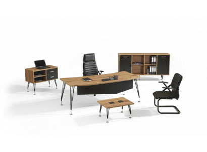 Escritorio de oficina, muebles de oficina, oficina completa, conjunto de escritorio de 4 piezas de madera negro.