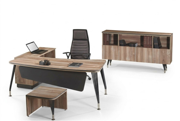 Muebles de oficina Conjunto de oficina escritorio de esquina Oficina 3 piezas Madera Marrón Set