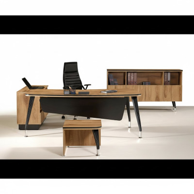 Mesa de oficina en esquina clásica Juego completo de muebles de oficina Marrón 3 piezas Madera
