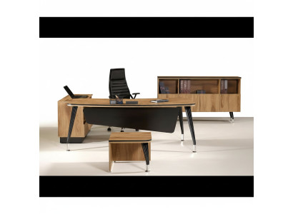 Mesa de oficina en esquina clásica Juego completo de muebles de oficina Marrón 3 piezas Madera