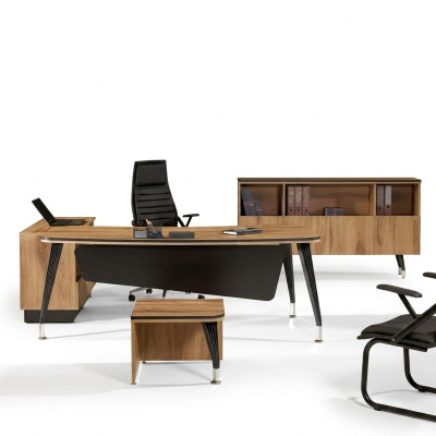 Escritorio de esquina para oficina, muebles de oficina, oficina completa, 3 piezas, madera marrón, juego.