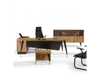 Escritorio de esquina para oficina, muebles de oficina, oficina completa, 3 piezas, madera marrón, juego.