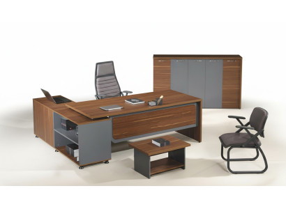 Grupo de mesa de oficina en forma de L Juego completo de mesa de oficina de madera de 3 piezas Mobiliario de oficina marrón