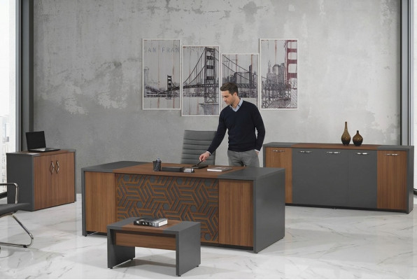 Escritorio de oficina Muebles de oficina Oficina completa Conjunto de escritorio 4 piezas Madera Marrón Oficina