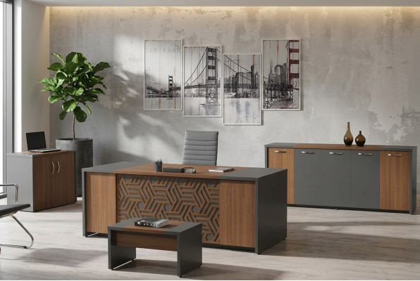Escritorio de oficina Muebles de oficina Oficina completa Conjunto de escritorio 4 piezas Madera Marrón Oficina
