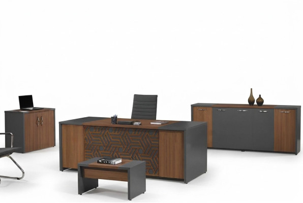 Escritorio de oficina Muebles de oficina Oficina completa Conjunto de escritorio 4 piezas Madera Marrón Oficina