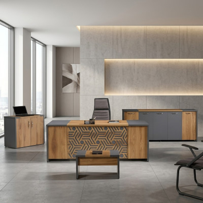Conjunto de oficina completo muebles de oficina escritorio mesa de oficina set de 4 piezas madera marrón