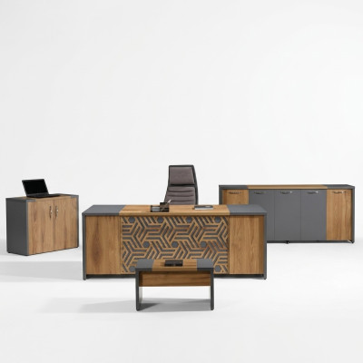 Conjunto de oficina completo muebles de oficina escritorio mesa de oficina set de 4 piezas madera marrón