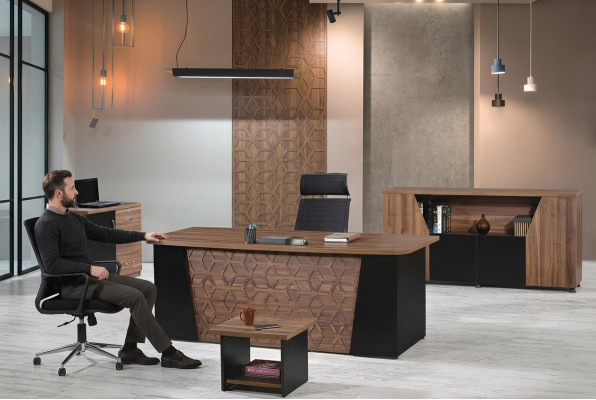 Escritorio completo Oficina Mesa de oficina Conjunto de muebles de oficina de 4 piezas Madera Marrón Oficina