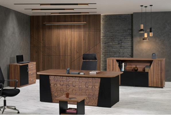Juegos de oficina Escritorio de oficina Conjunto de mesa de oficina 4 piezas Muebles de oficina de madera Color marrón