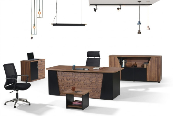 Juegos de oficina Escritorio de oficina Conjunto de mesa de oficina 4 piezas Muebles de oficina de madera Color marrón