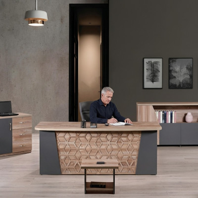 Oficina completa Conjunto de escritorio de oficina Muebles de oficina Escritorio de madera marrón de 4 piezas
