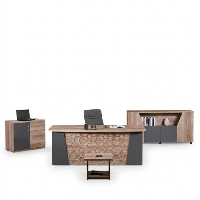 Oficina completa Conjunto de escritorio de oficina Muebles de oficina Escritorio de madera marrón de 4 piezas